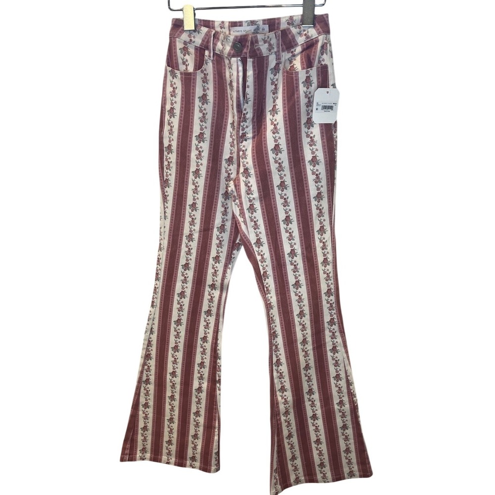 NWT Altar'd State XXS Floral Stripe Flare Pants Boho Cottagecore Bell Bottom
